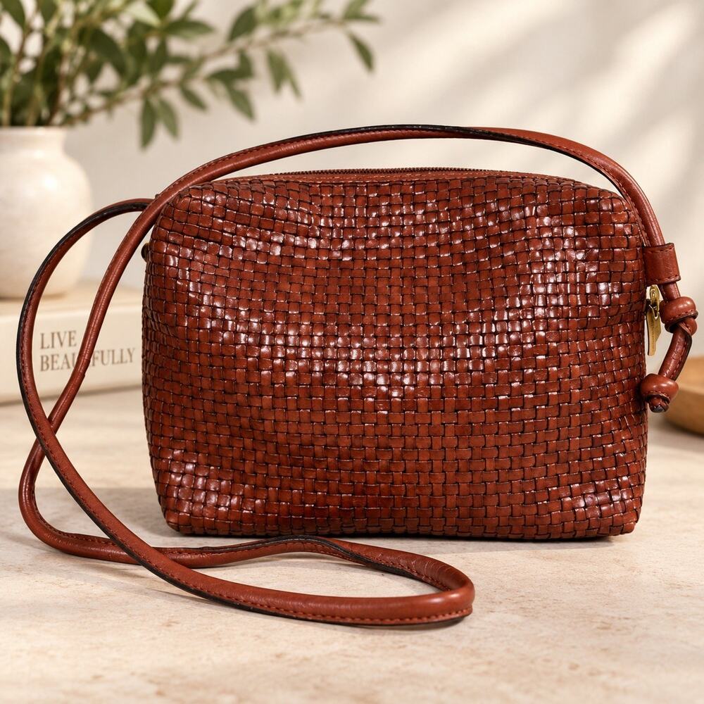 Vintage Nine West Woven Leather Purse Shoulder Bag Boho Basket Weave Heritage